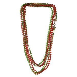 Red Green Orange Plastic Fixed Bead Multi Strand Necklace 50" Long, E219